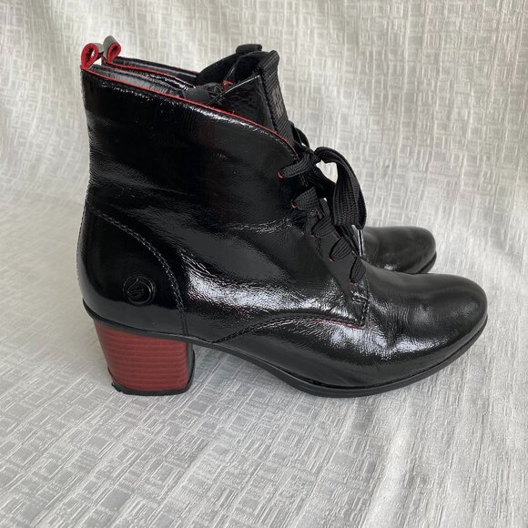 Remonte Patent Leather Black & Red Ankle Boots Sz 8.5 - Picture 4 of 16